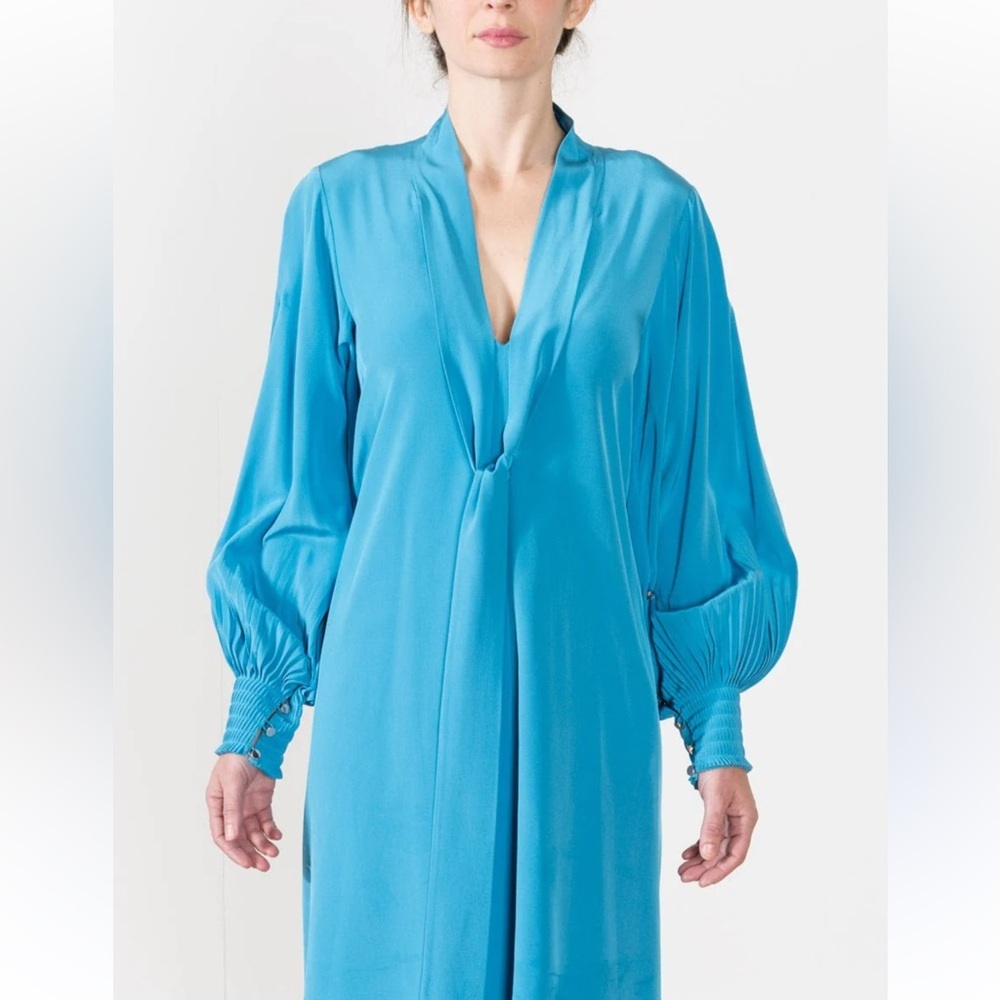 Tibi Silk Flowy Mini Dress aqua royal blue